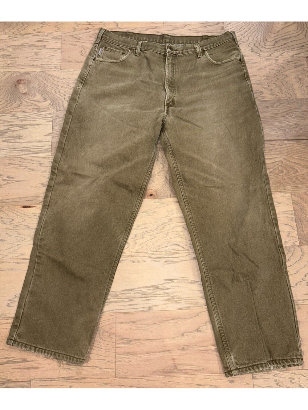 Vintage Carhartt Pants Men 42x32 Olive Denim Flannel Lined Workwear B162 BRK